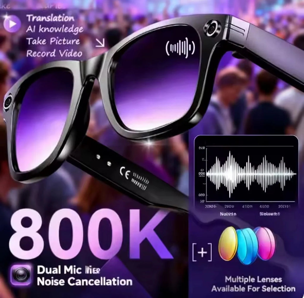 AI Smart Sonnenbrille | 8MP Kamera mit Echtzeit-Übersetzung | Multifunktionale Brille für Reisen und Kommunikation