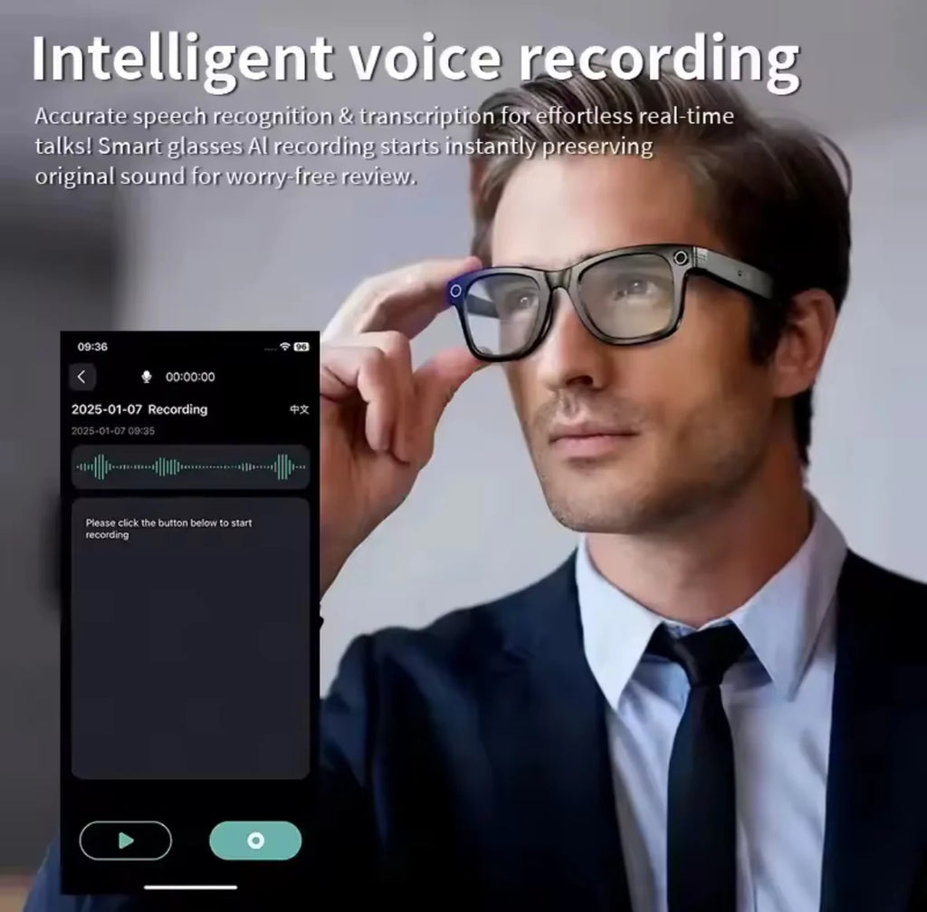AI Smart Sonnenbrille | 8MP Kamera mit Echtzeit-Übersetzung | Multifunktionale Brille für Reisen und Kommunikation