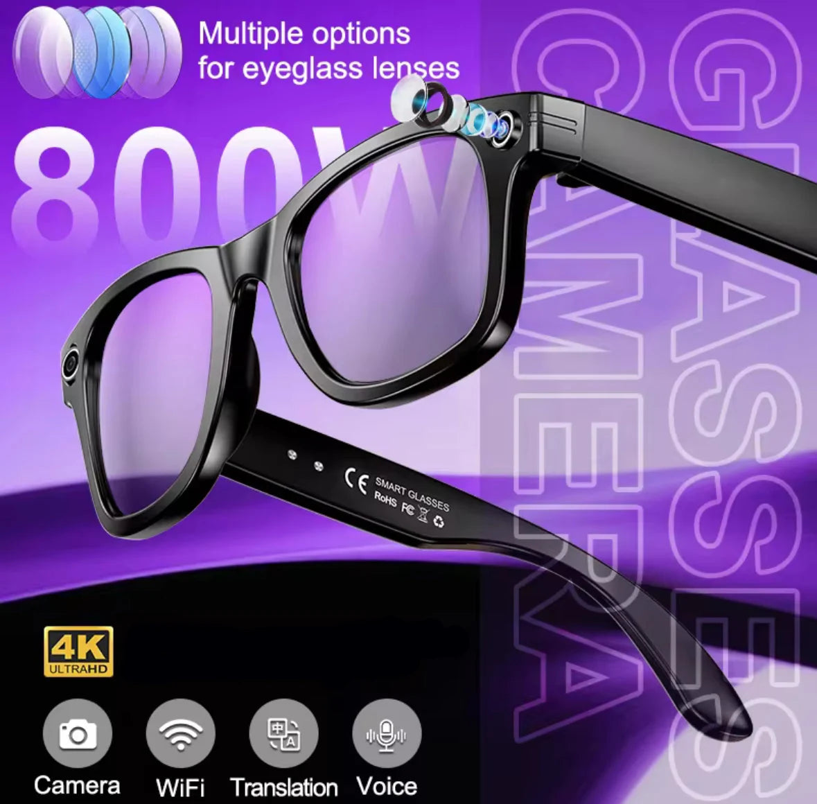AI Smart Sonnenbrille | 8MP Kamera mit Echtzeit-Übersetzung | Multifunktionale Brille für Reisen und Kommunikation