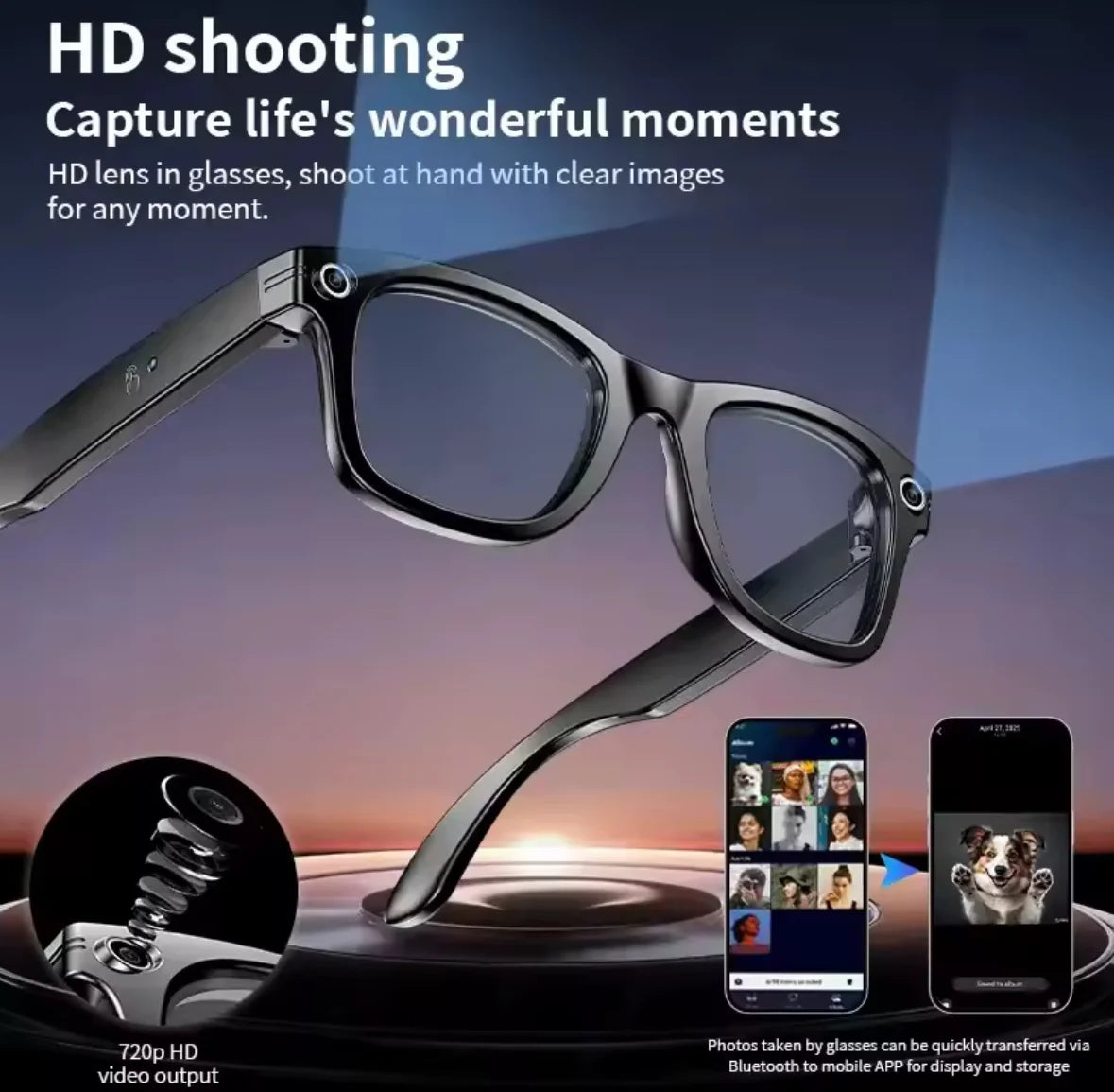 AI Smart Sonnenbrille | 8MP Kamera mit Echtzeit-Übersetzung | Multifunktionale Brille für Reisen und Kommunikation