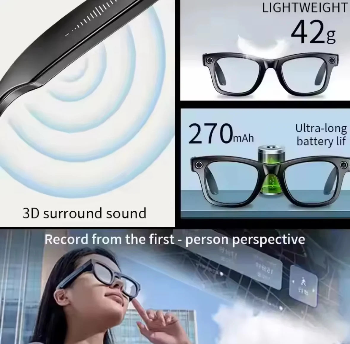 AI Smart Sonnenbrille | 8MP Kamera mit Echtzeit-Übersetzung | Multifunktionale Brille für Reisen und Kommunikation