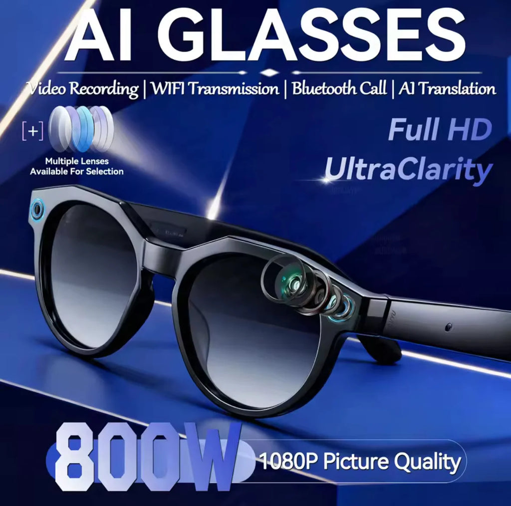 AI Video Smart Sonnenbrille | 4K Kamera mit Echtzeit-Übersetzung | Multifunktionale Brille für Reisen und Musikgenuss