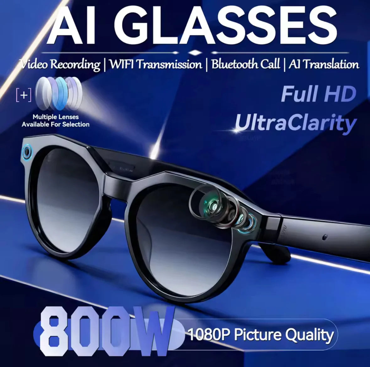 AI Video Smart Sonnenbrille | 4K Kamera mit Echtzeit-Übersetzung | Multifunktionale Brille für Reisen und Musikgenuss