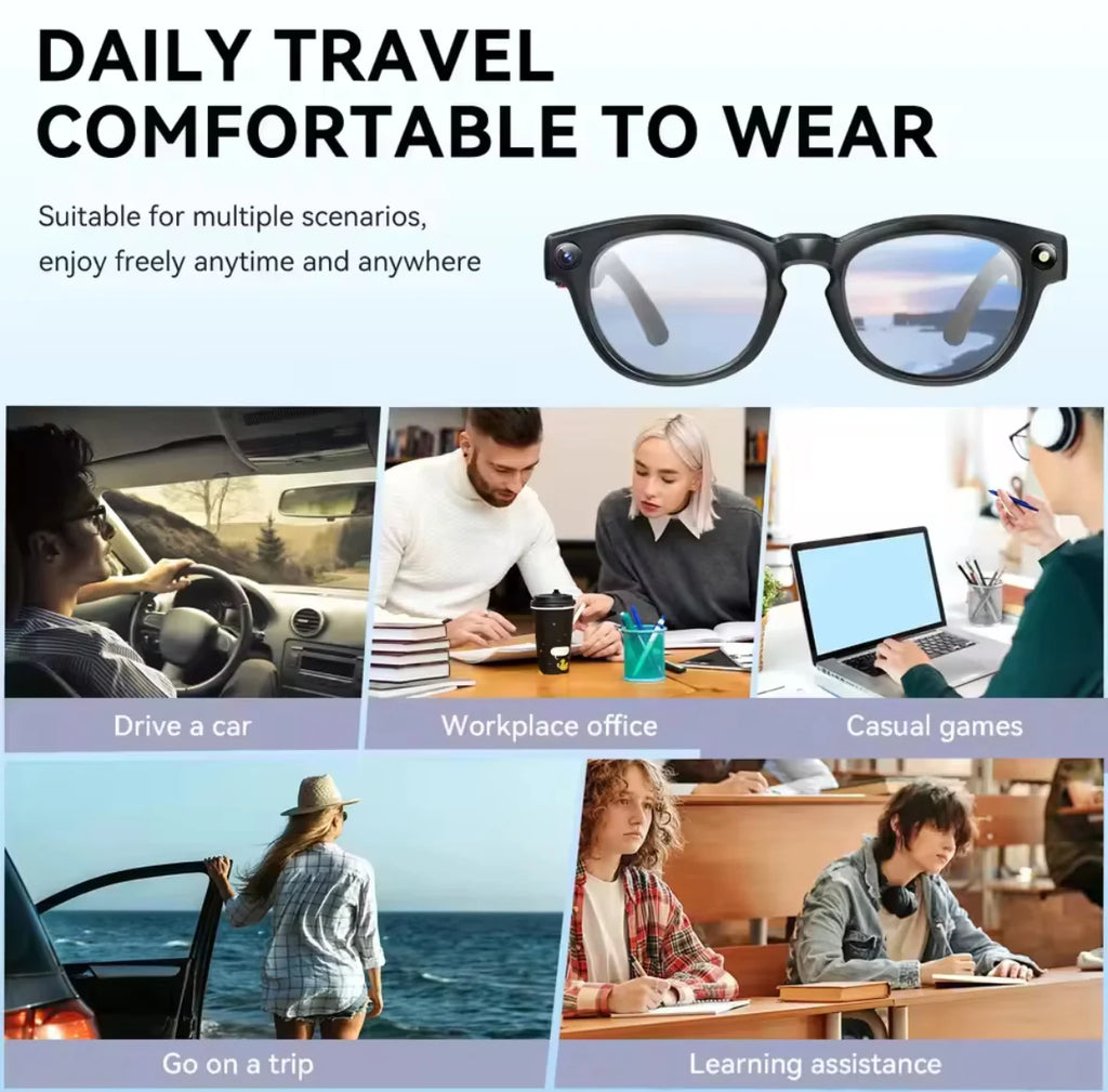 AI Video Smart Sonnenbrille | 4K Kamera mit Echtzeit-Übersetzung | Multifunktionale Brille für Reisen und Musikgenuss