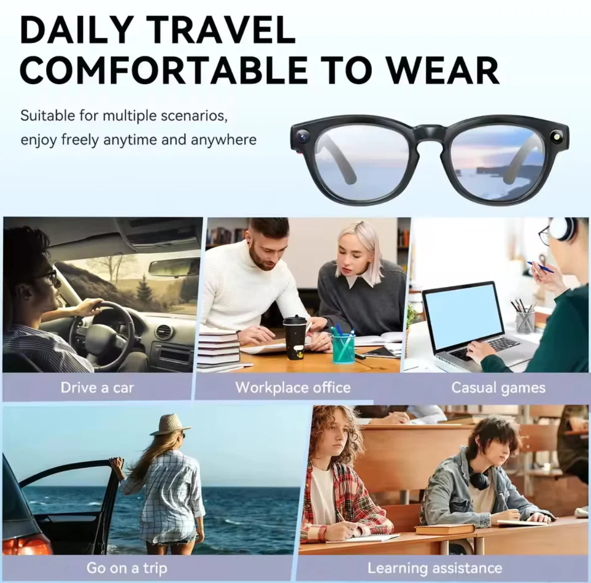 AI Video Smart Sonnenbrille | 4K Kamera mit Echtzeit-Übersetzung | Multifunktionale Brille für Reisen und Musikgenuss