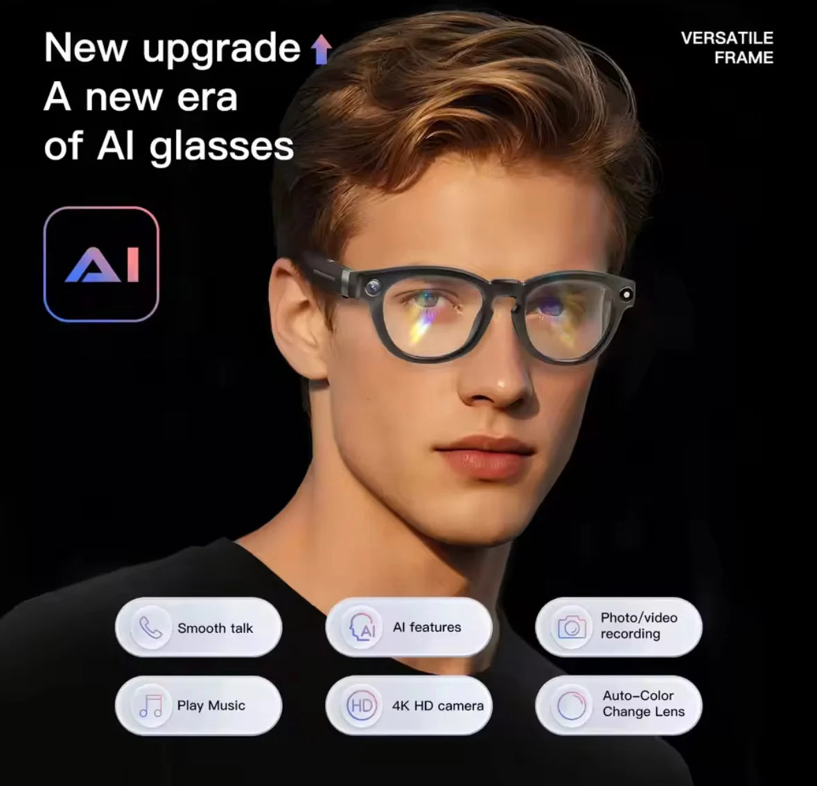 AI Video Smart Sonnenbrille | 4K Kamera mit Echtzeit-Übersetzung | Multifunktionale Brille für Reisen und Musikgenuss