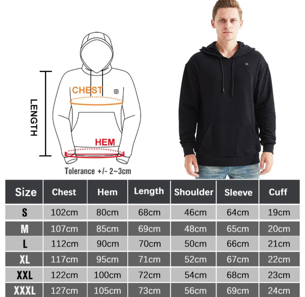 Beheizbarer Wärme Hoodie | USB Beheizbarer Pullover mit 3 Wärmestufen | Hochwertiges Material für Optimalen Komfort