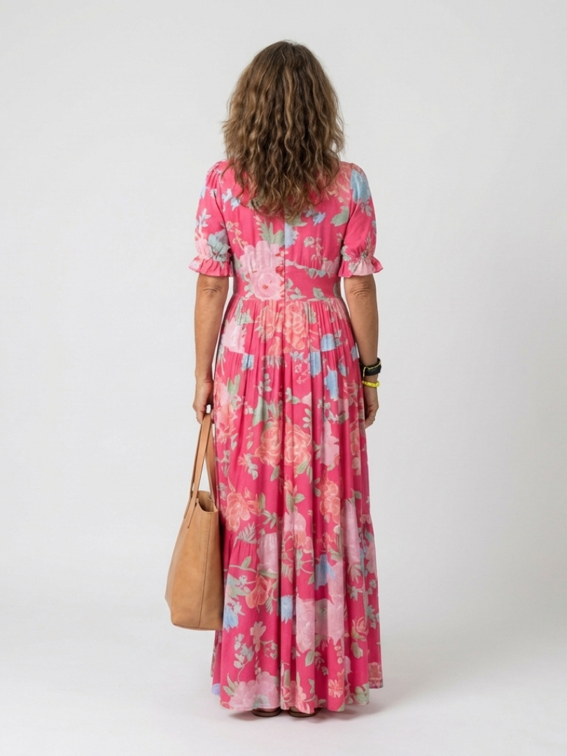 Elegante Kleider Damen | Midi-Kleid mit V-Ausschnitt & Blumenmuster | Perfekt für Hochzeitsgast und Sommerveranstaltungen 2
