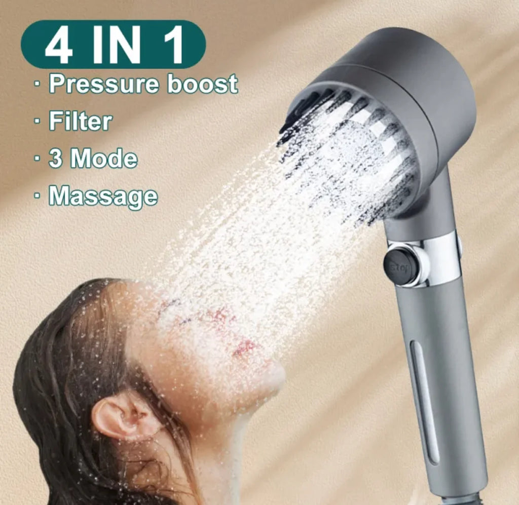 Wassersparender 4 in 1 Duschkopf | Duschbrause mit Filter und Wassersparfunktion | 3 Modi für Effizienz und Komfort