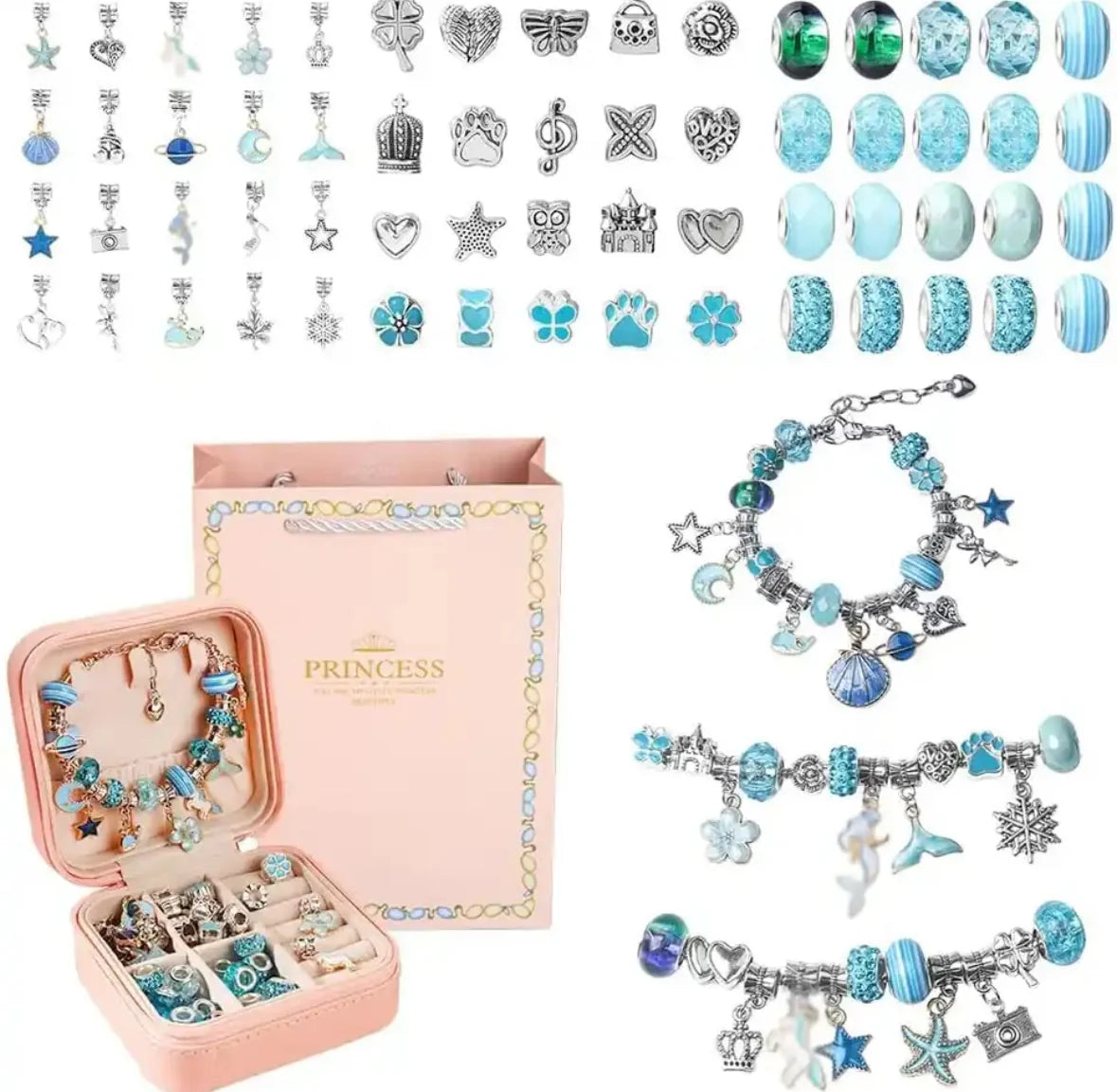 XXL Armband Set mit Schmuckschatulle | Elegantes Set mit 60 Anhängern | Stilvolle Schmuckschatulle für besondere Anlässe