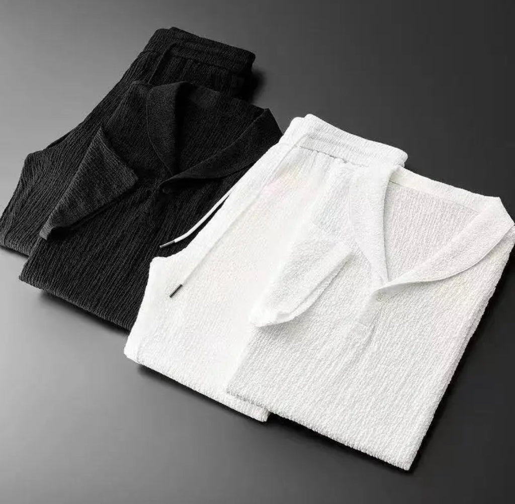 Elegantes Sommer Set | Luxuriöses Hemd mit Hose für Stilvolle Anlässe | Zeitloses Design in Schwarz und Weiß