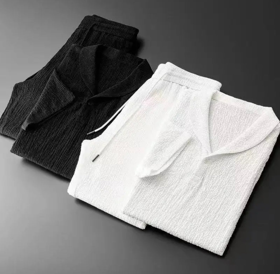 Elegantes Sommer Set | Luxuriöses Hemd mit Hose für Stilvolle Anlässe | Zeitloses Design in Schwarz und Weiß