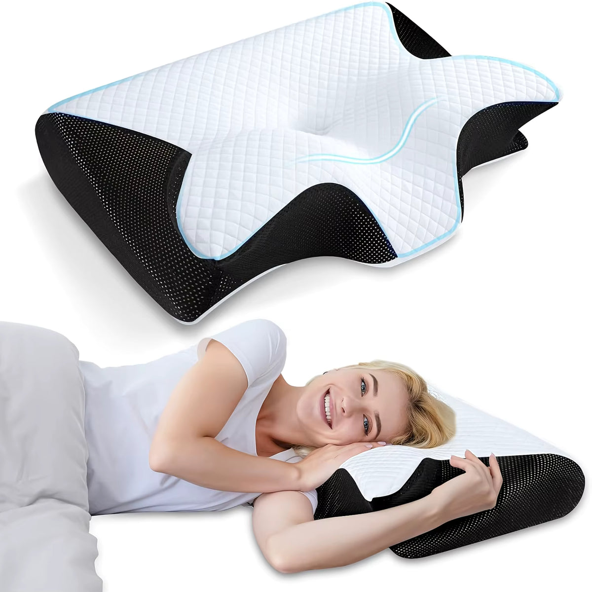 Ergonomisches Nackenstützkissen mit Memory-Schaum | Optimaler Schlafkomfort für Erwachsene