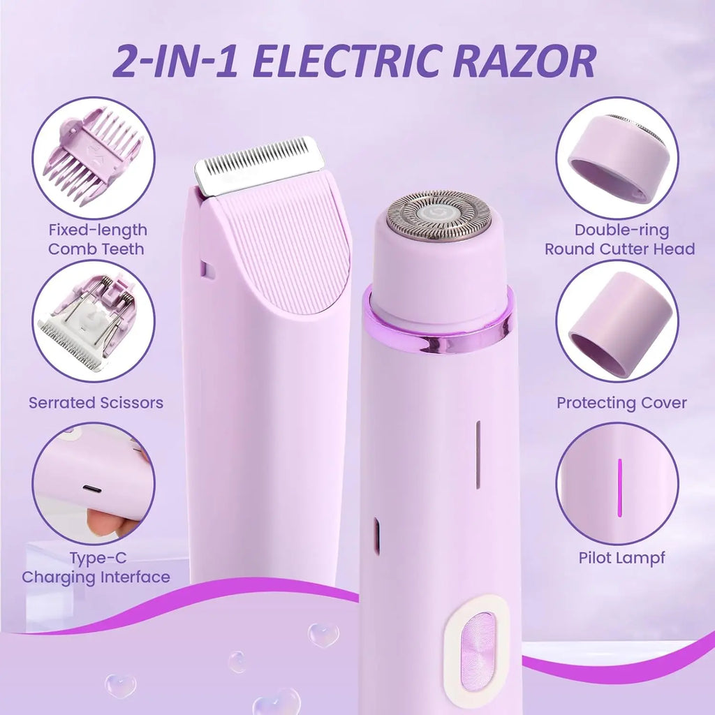Hautfreundlicher Rasierer für Damen | 2-in-1 Elektrorasierer mit IPX7 Wasserdichtigkeit | Sanfte Haarentfernung für Beine und Bikinizonen
