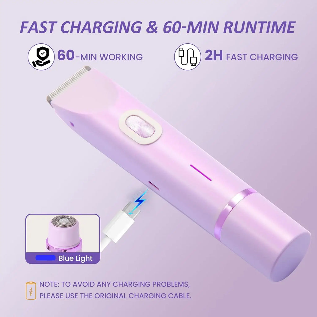 Hautfreundlicher Rasierer für Damen | 2-in-1 Elektrorasierer mit IPX7 Wasserdichtigkeit | Sanfte Haarentfernung für Beine und Bikinizonen