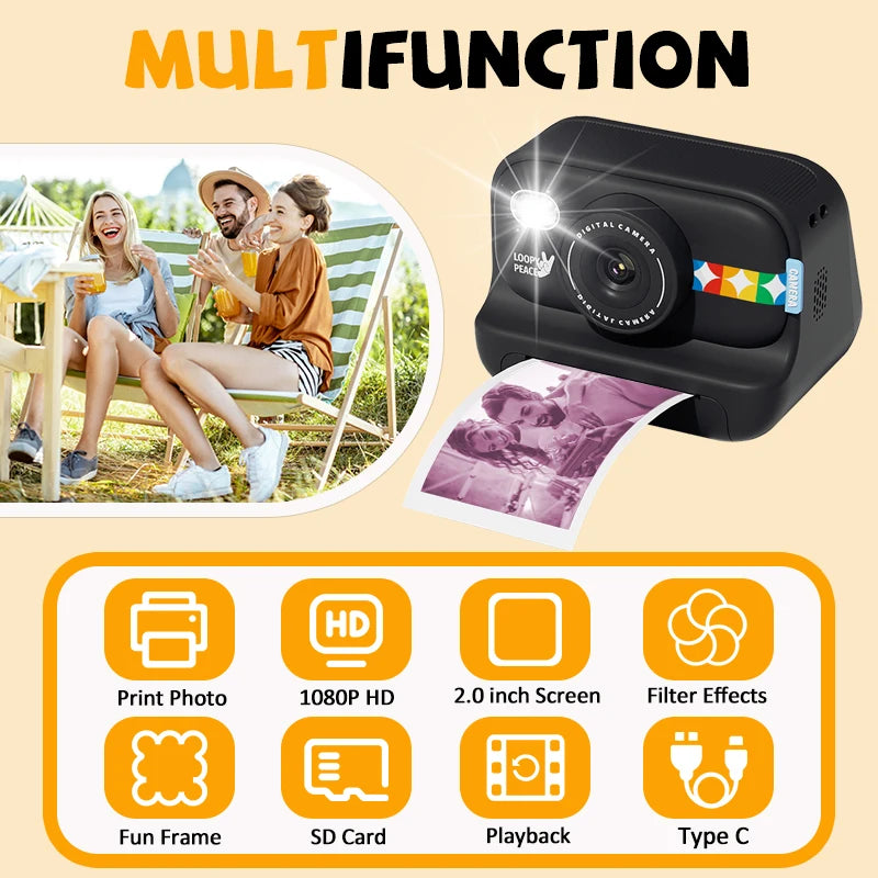 Kreative Sofortbildkamera für Kinder | Sofortbild Kamera mit 1080P HD & 15 Szenenfiltern | Perfektes Geschenk für Spass und Kreativität