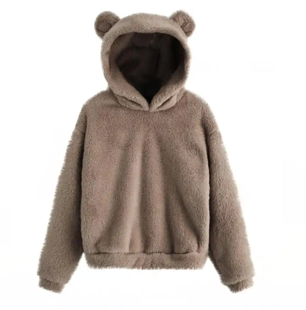 Flauschiger Plüsch Teddy Hoodie |  mit Bärenohren | Bequemer Pullover für Wärme und Komfort