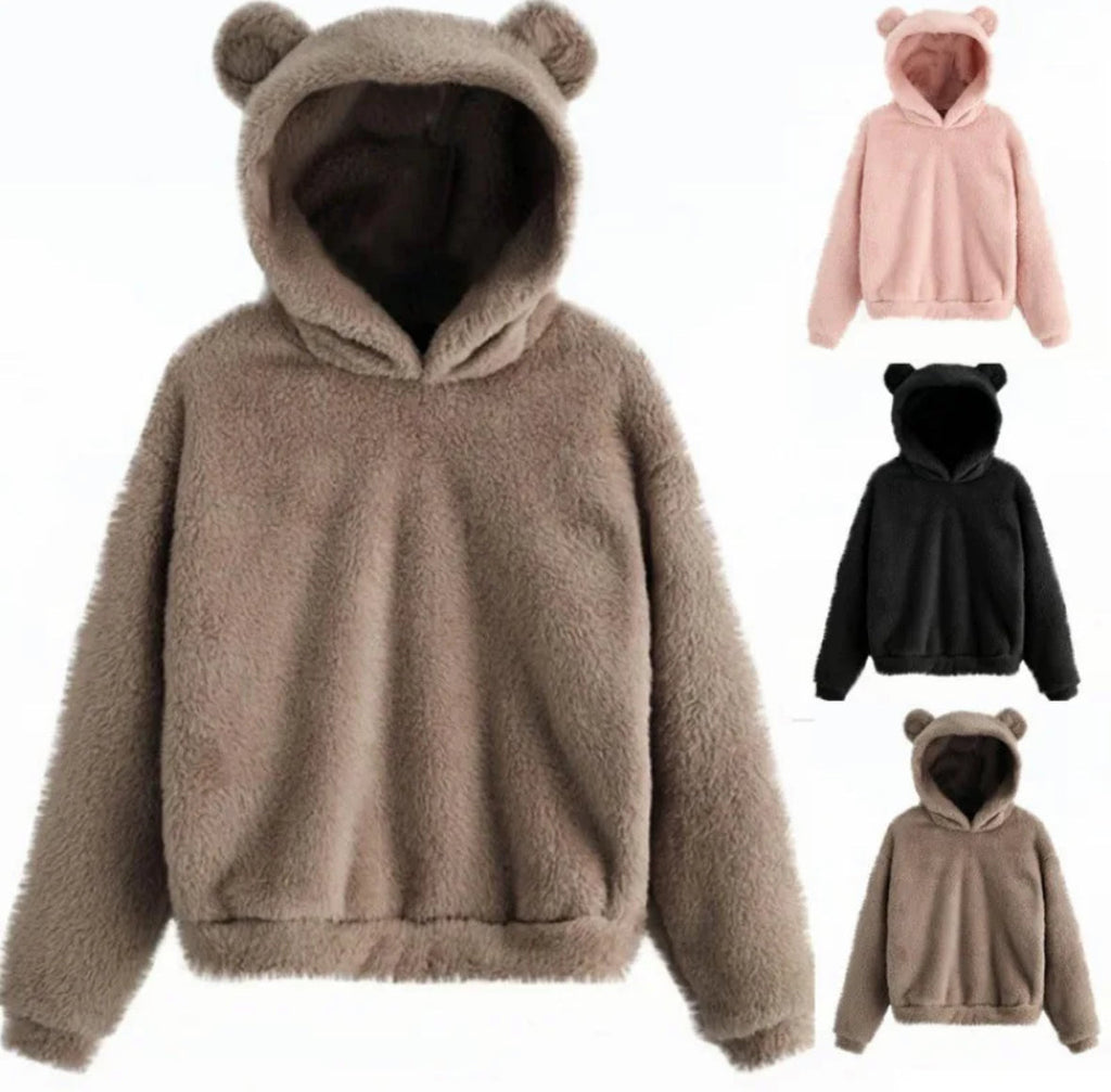 Flauschiger Plüsch Teddy Hoodie |  mit Bärenohren | Bequemer Pullover für Wärme und Komfort