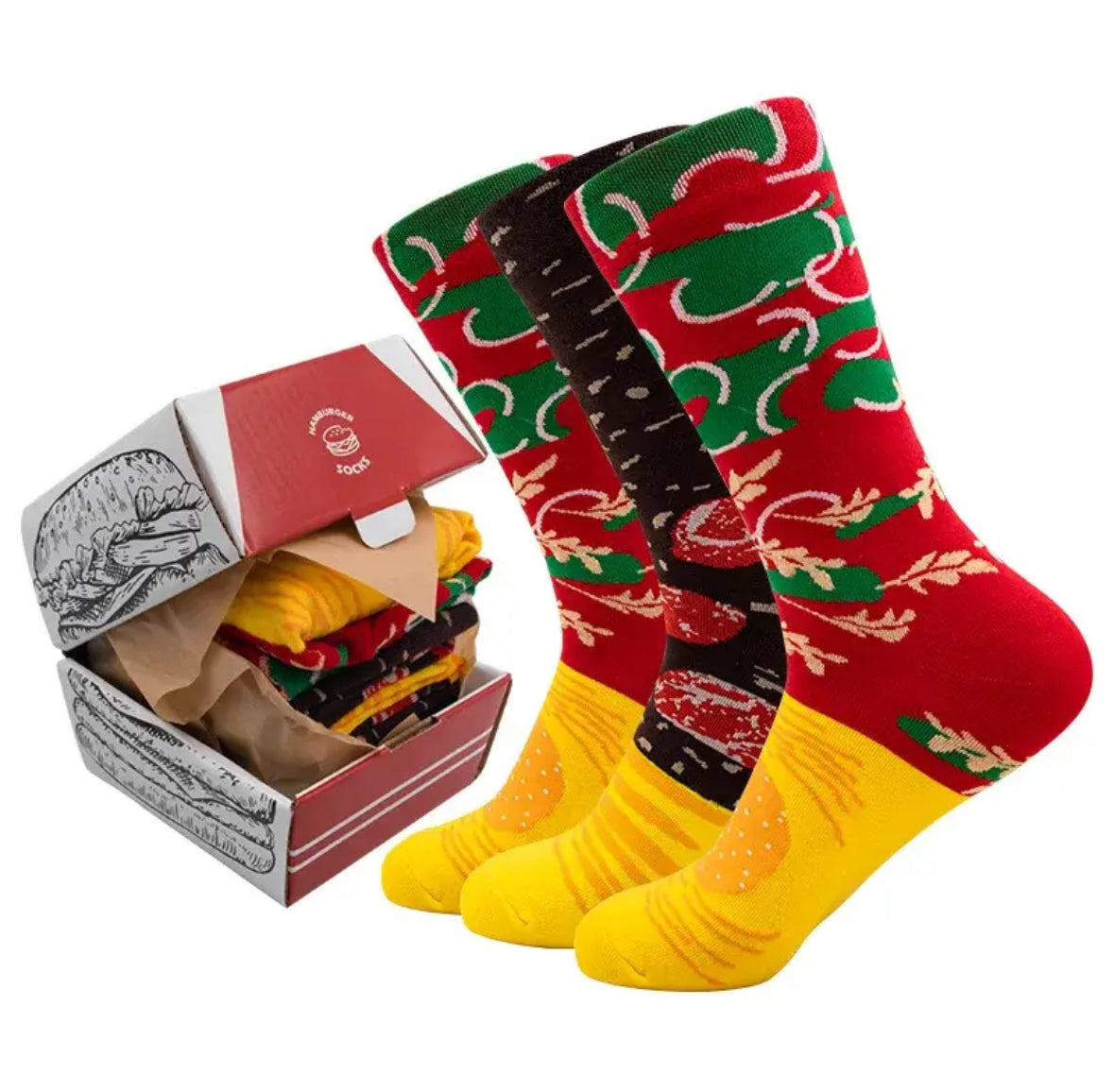 Lustige Socken mit Fast-Food Design aus Weichem Material | Einheitsgrösse für Spass und Komfort