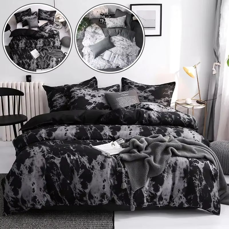 Luxuriöses Marmor Bettbezug-Set mit Reissverschluss | Modernes Design für Doppelbetten | Im Marmor Design