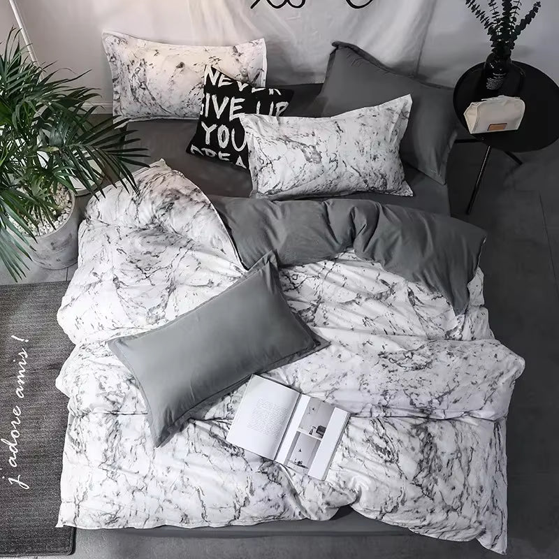 Luxuriöses Marmor Bettbezug-Set mit Reissverschluss | Modernes Design für Doppelbetten | Im Marmor Design