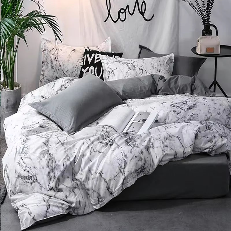 Luxuriöses Marmor Bettbezug-Set mit Reissverschluss | Modernes Design für Doppelbetten | Im Marmor Design