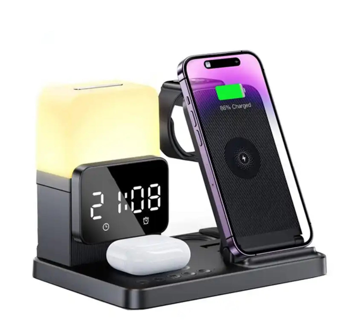 Multifunktionale 6 in 1 Ladestation mit Wireless Charging und integrierter Lampe für schnelles Laden 0