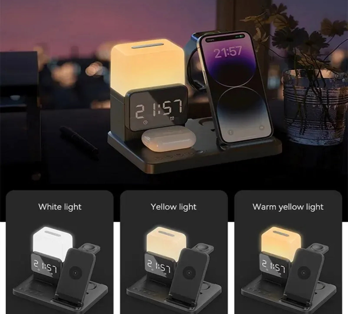 Multifunktionale 6 in 1 Ladestation mit Wireless Charging und integrierter Lampe für schnelles Laden 3