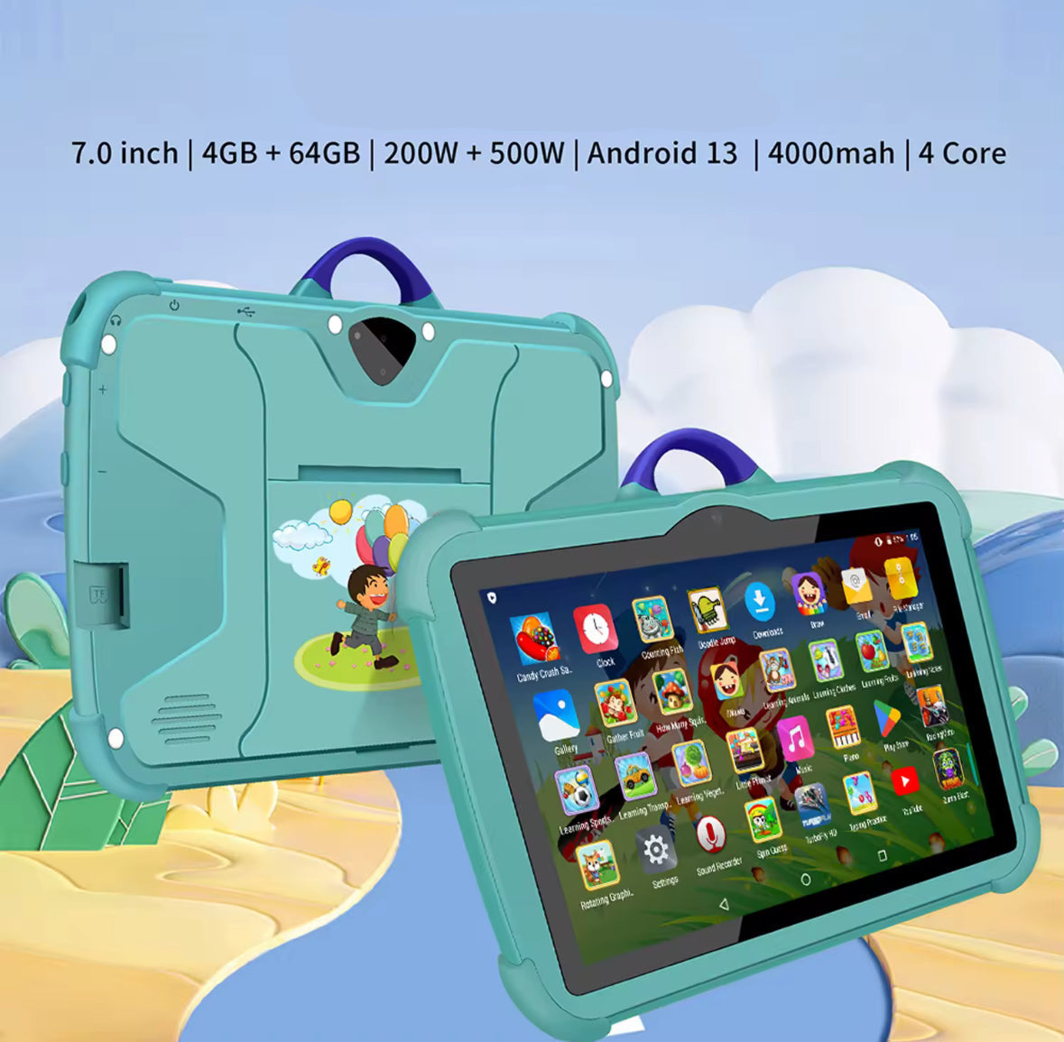 Pädagogisches Kinder Tablet mit HD Kamera & Spritzwasserfestigkeit | 7 Zoll Bildschirm für Lernen und Spielen 4