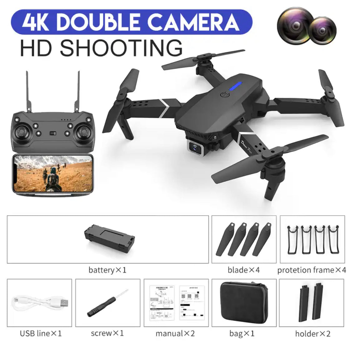 Pro Drohne | WIFI Drohne mit 4K Dual Kamera & Automatischer Flugbahn | Ideal für Einsteiger 0