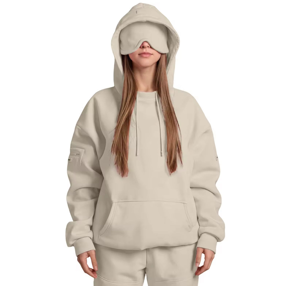 Reise Hoodie mit integrierter Schlafmaske für ultimativen Komfort | Flauschiges Material für entspannte Reisen
