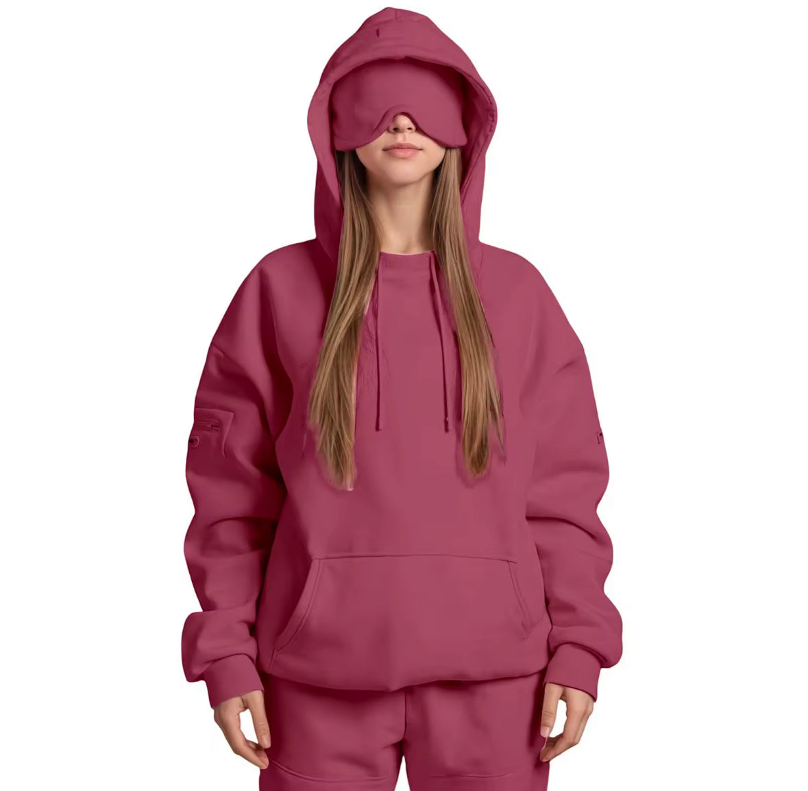 Reise Hoodie mit integrierter Schlafmaske für ultimativen Komfort | Flauschiges Material für entspannte Reisen