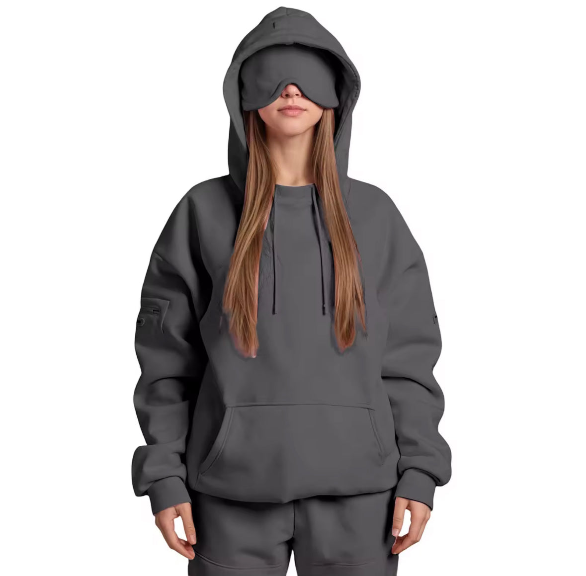 Reise Hoodie mit integrierter Schlafmaske für ultimativen Komfort | Flauschiges Material für entspannte Reisen