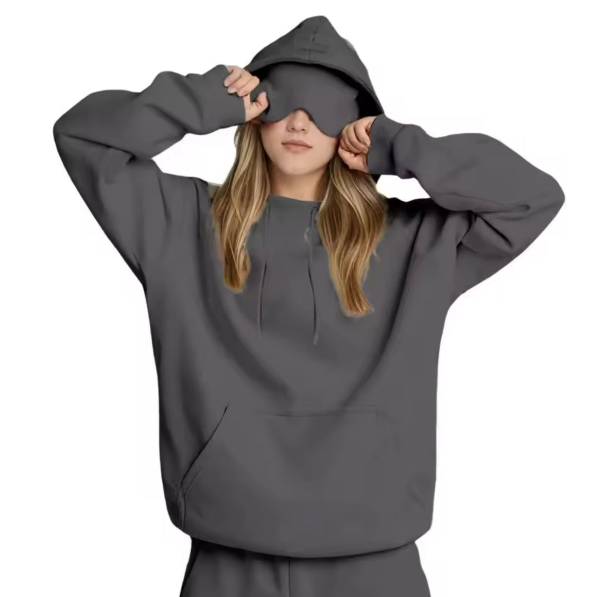 Reise Hoodie mit integrierter Schlafmaske für ultimativen Komfort | Flauschiges Material für entspannte Reisen