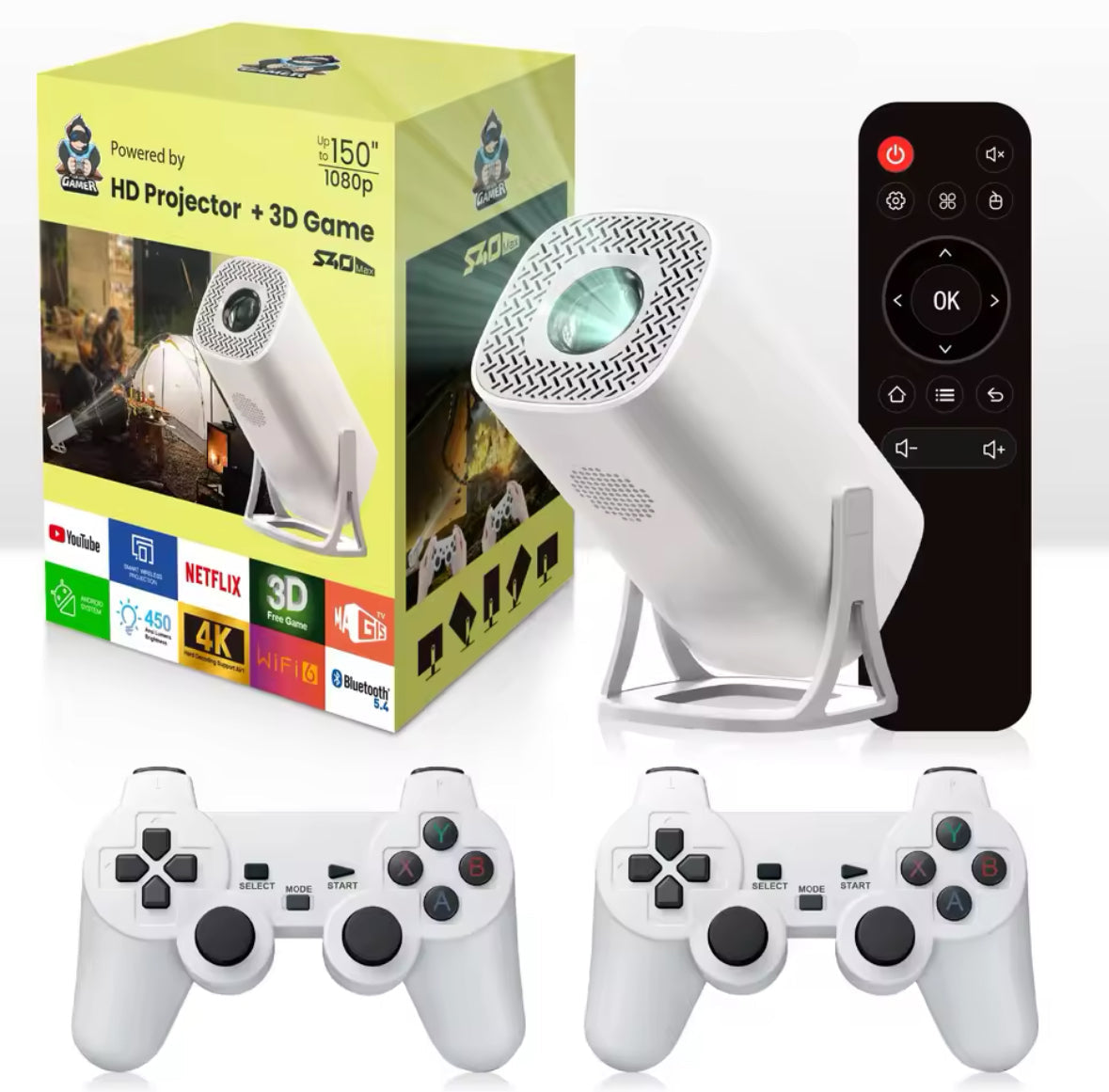 Retro Gaming Projektor | 2-in-1 HD Beamer mit 1080P Auflösung | Perfekte Bildqualität für Streaming und Gaming 0