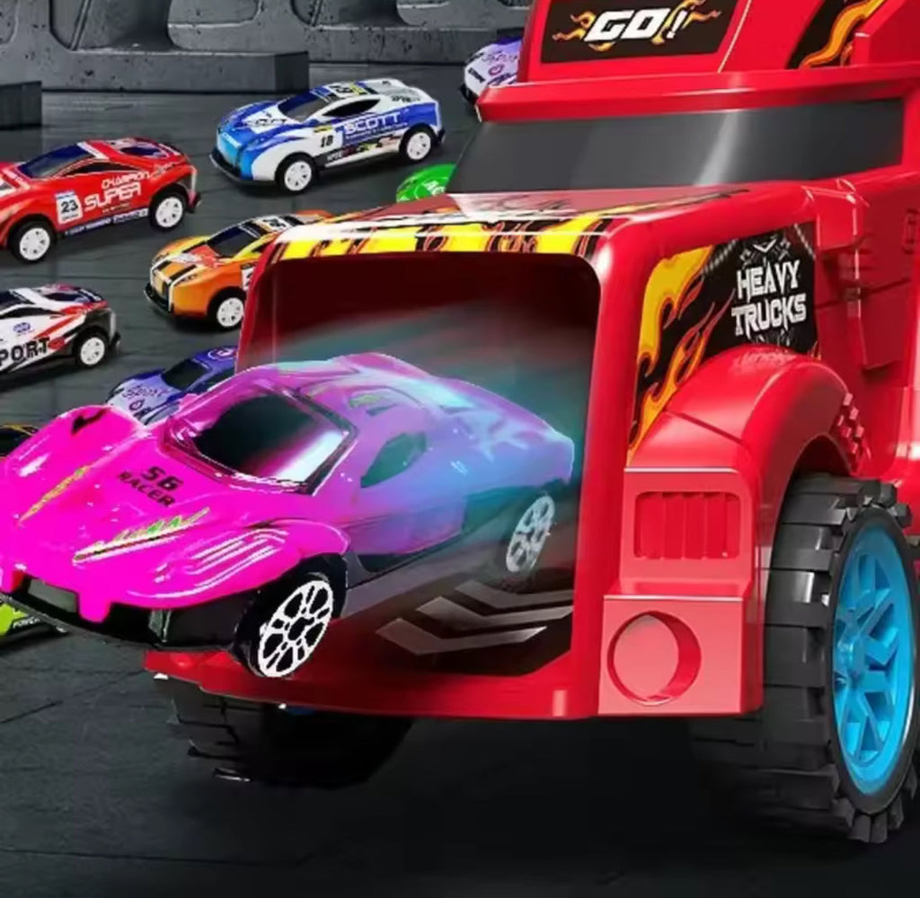 Spielzeug-Auto Transporter Lastwagen | Robuster XL Lastwagen mit 6 Spielautos | Perfekt für kreatives Rollenspiel 2