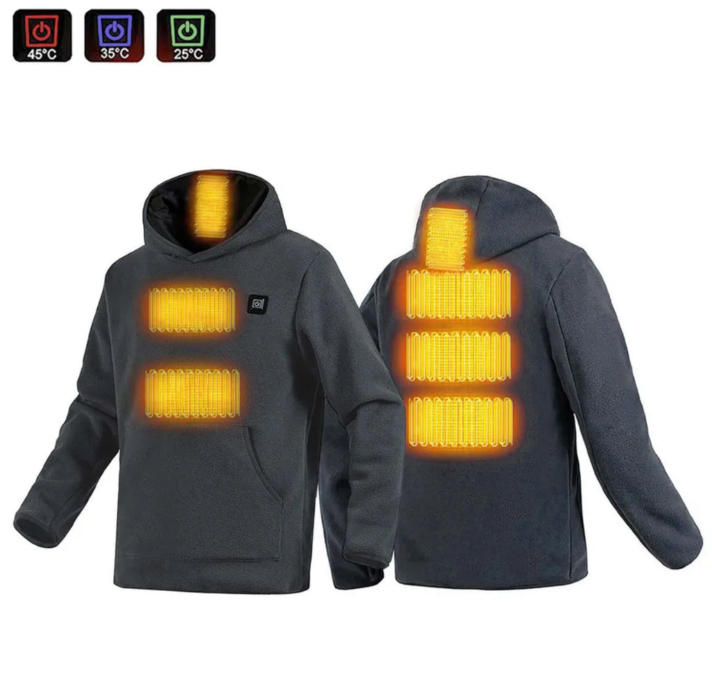 Beheizbarer Wärme Fleece Hoodie | USB beheizbar mit 3 Wärmestufen | Bequemer Unisex Pullover für optimale Wärmeisolierung