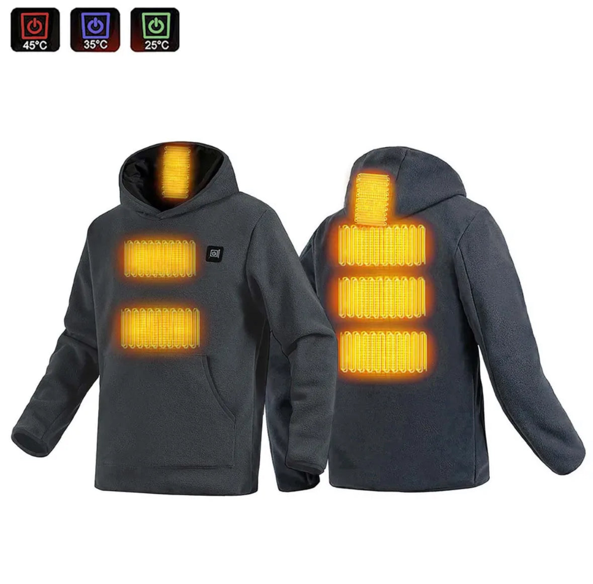 Beheizbarer Wärme Fleece Hoodie | USB beheizbar mit 3 Wärmestufen | Bequemer Unisex Pullover für optimale Wärmeisolierung