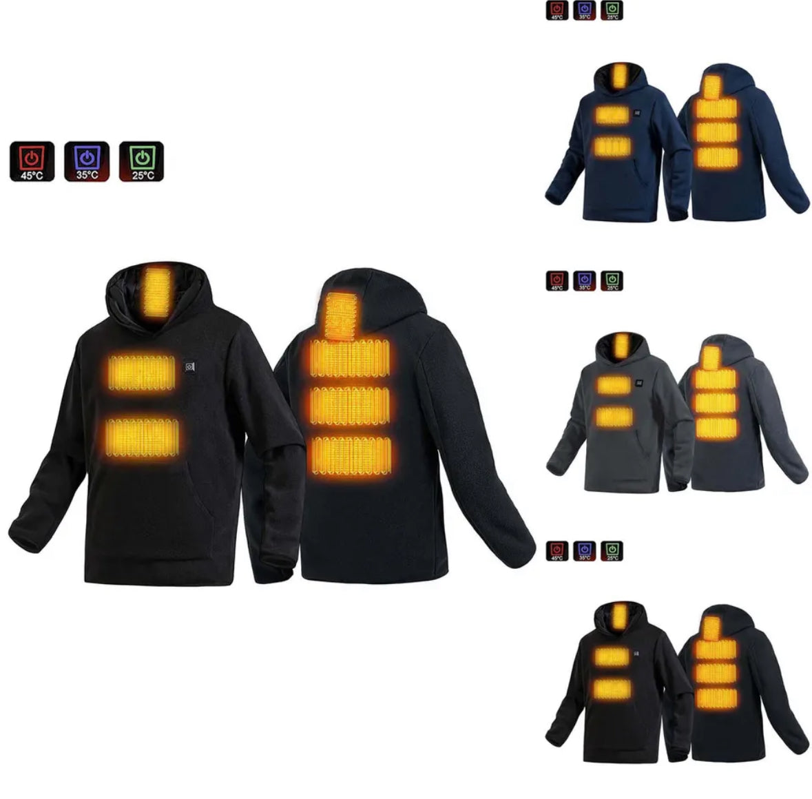 Beheizbarer Wärme Fleece Hoodie | USB beheizbar mit 3 Wärmestufen | Bequemer Unisex Pullover für optimale Wärmeisolierung