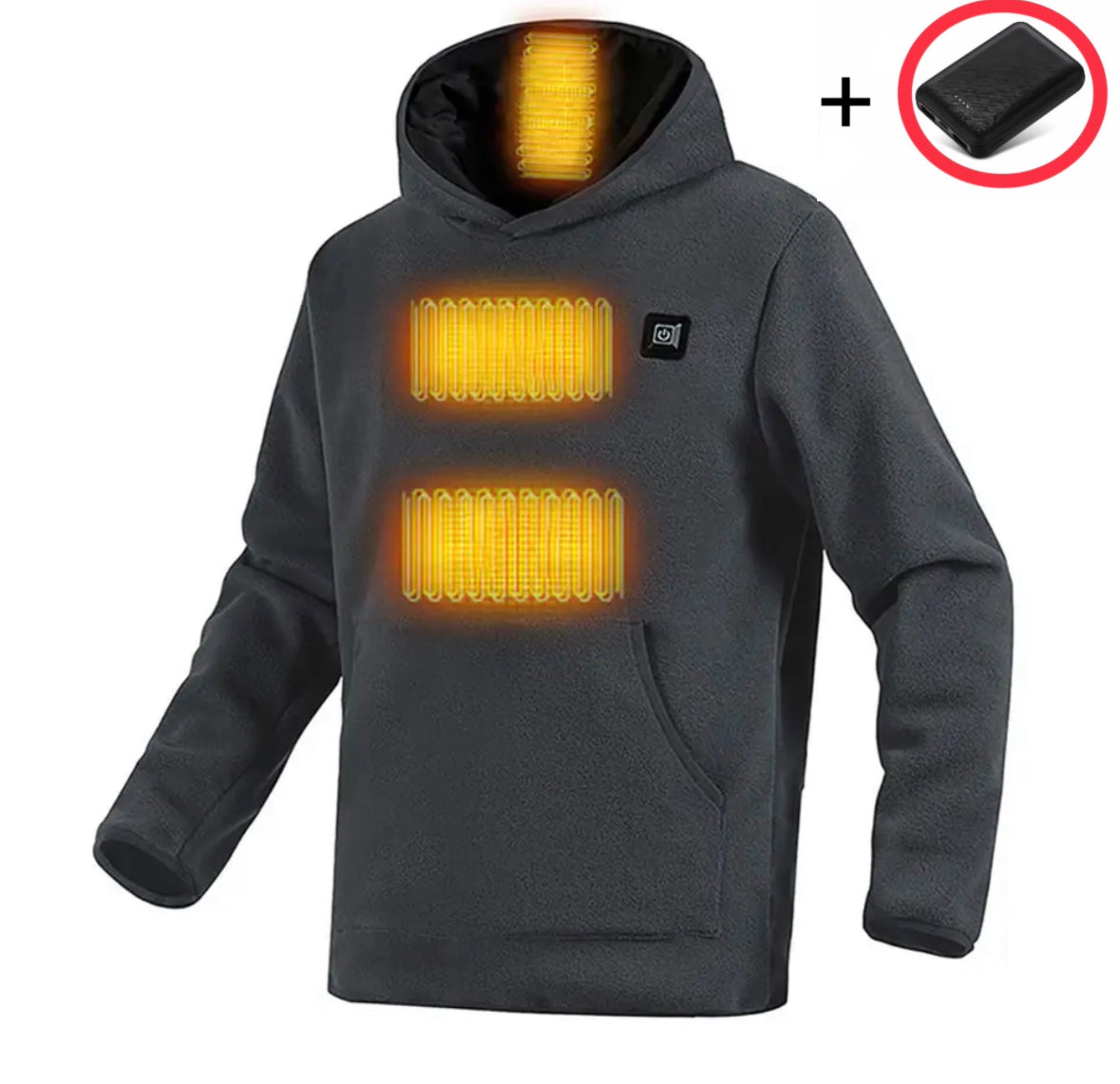 Beheizbarer Wärme Fleece Hoodie | USB beheizbar mit 3 Wärmestufen | Bequemer Unisex Pullover für optimale Wärmeisolierung