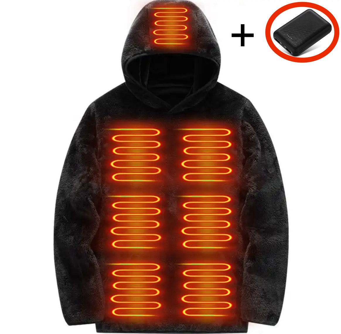 Fleece Wärme Hoodie | Beheizbarer Fleece Hoodie mit USB-Anschluss | 3 Wärmestufen für individuelle Wärme