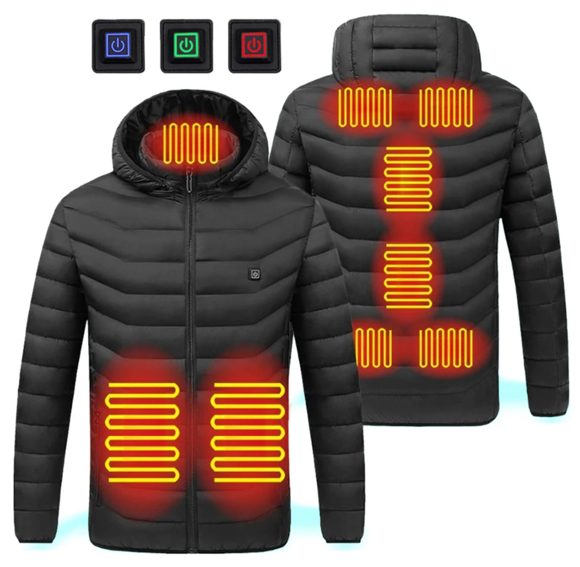 Beheizbare Wärme Jacke | Beheizbare Unisex Jacke mit Kapuze und USB-Anschluss | 3 Wärmestufen für individuelle Wärme