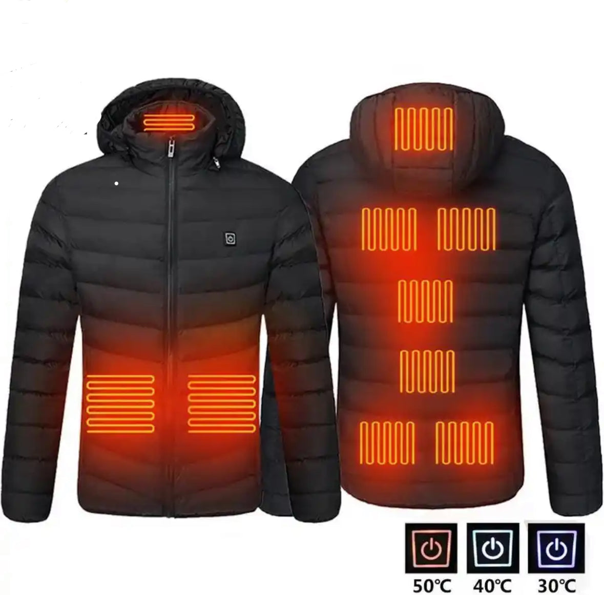 Beheizbare Wärme Jacke | Beheizbare Unisex Jacke mit Kapuze und USB-Anschluss | 3 Wärmestufen für individuelle Wärme